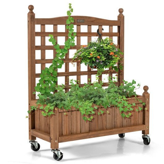  - 32in Wood Planter Box with Trellis Mobile Raised Bed for Climbing Plant - Outdoor Style Company