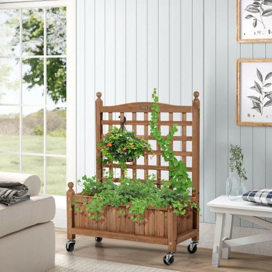  - 32in Wood Planter Box with Trellis Mobile Raised Bed for Climbing Plant - Outdoor Style Company