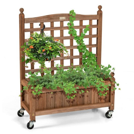  - 32in Wood Planter Box with Trellis Mobile Raised Bed for Climbing Plant - Outdoor Style Company