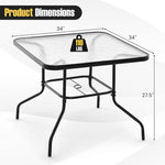  - 34 Inch Outdoor Dining Table Square Tempered Glass Table with 1.5 Inch Umbrella Hole - Outdoor Style Company