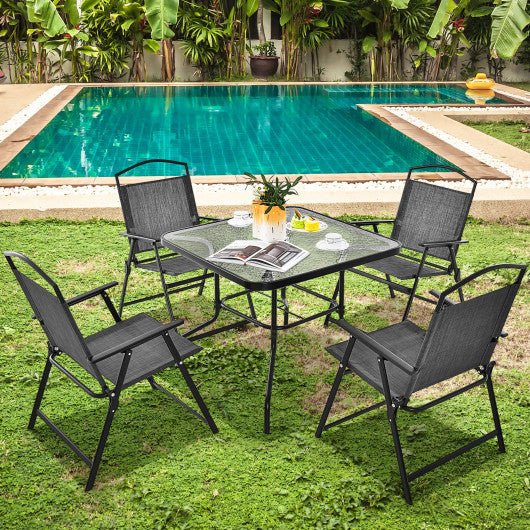  - 34 Inch Outdoor Dining Table Square Tempered Glass Table with 1.5 Inch Umbrella Hole - Outdoor Style Company