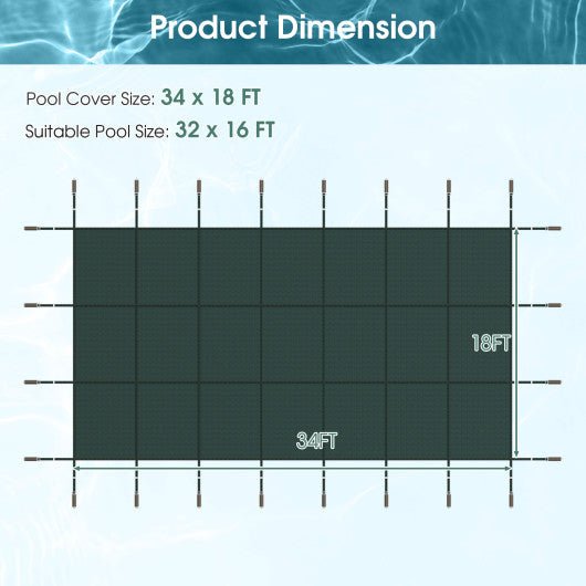  - 34 x 18 Feet Safety Pool Cover Fits 32 x16 Feet Inground Swimming Pools - Outdoor Style Company