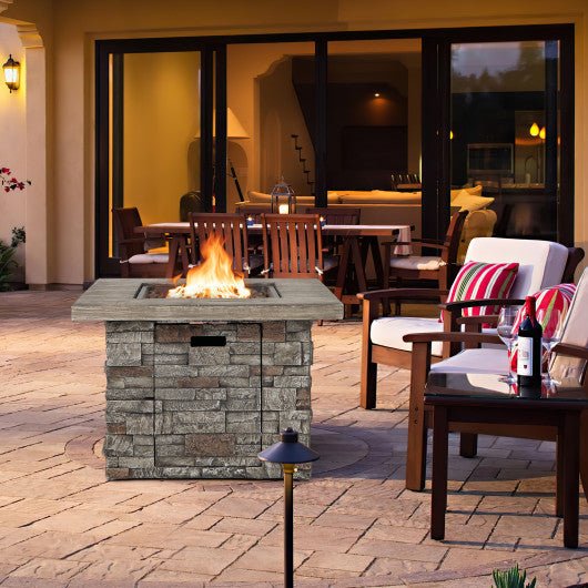  - 34.5 Inch Square Propane Gas Fire Pit Table with Lava Rock and PVC Cover - Outdoor Style Company