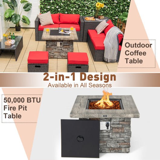  - 34.5 Inch Square Propane Gas Fire Pit Table with Lava Rock and PVC Cover - Outdoor Style Company