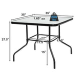  - 35 Inch Patio Dining Square Tempered Glass Table with Umbrella Hole - Outdoor Style Company