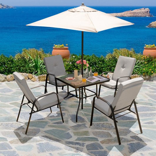  - 35 Inch Patio Dining Square Tempered Glass Table with Umbrella Hole - Outdoor Style Company