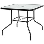  - 35 Inch Patio Dining Square Tempered Glass Table with Umbrella Hole - Outdoor Style Company