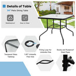  - 35 Inch Patio Dining Square Tempered Glass Table with Umbrella Hole - Outdoor Style Company