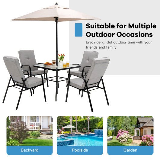  - 35 Inch Patio Dining Square Tempered Glass Table with Umbrella Hole - Outdoor Style Company