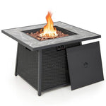  - 35 Inch Propane Gas Fire Pit Table Wicker Rattan with Lava Rocks PVC Cover - Outdoor Style Company