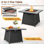  - 35 Inch Propane Gas Fire Pit Table Wicker Rattan with Lava Rocks PVC Cover - Outdoor Style Company