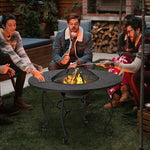  - 35.5 Feet Patio Fire Pit Dining Table With Cooking BBQ Grate - Outdoor Style Company