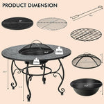  - 35.5 Feet Patio Fire Pit Dining Table With Cooking BBQ Grate - Outdoor Style Company