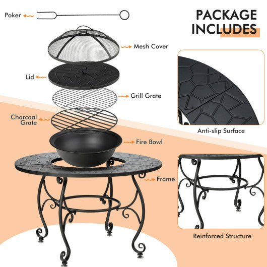  - 35.5 Feet Patio Fire Pit Dining Table With Cooking BBQ Grate - Outdoor Style Company