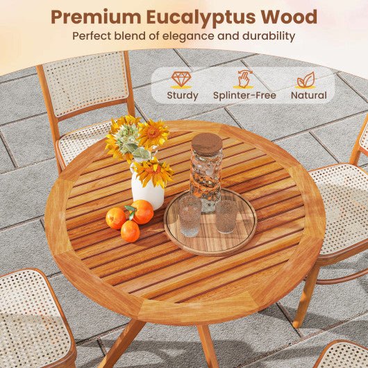  - 35.5 Inch Patio Wood Dining Table with Slatted Tabletop and Curved Legs - Outdoor Style Company