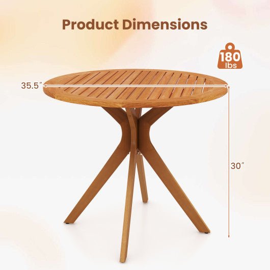  - 35.5 Inch Patio Wood Dining Table with Slatted Tabletop and Curved Legs - Outdoor Style Company