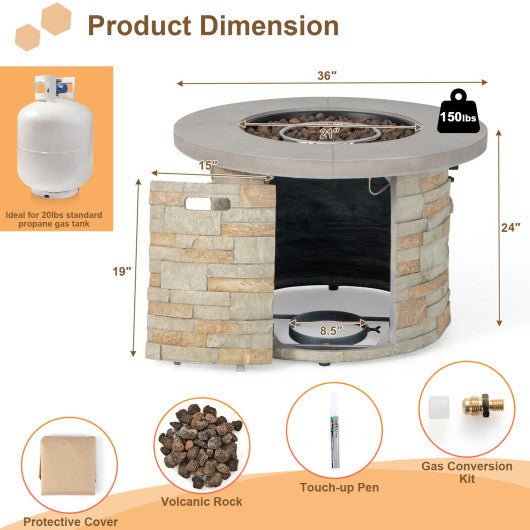  - 36 Inch Propane Gas Fire Pit Table with Lava Rock and PVC cover - Outdoor Style Company