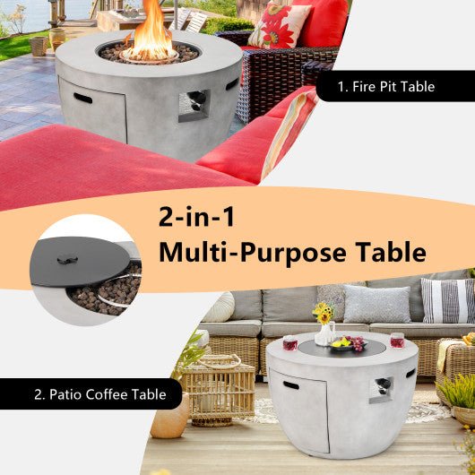  - 36 Inch Round Concrete Propane Fire Pit Table with Lava Rocks PVC Cover 50000 BTU - Outdoor Style Company