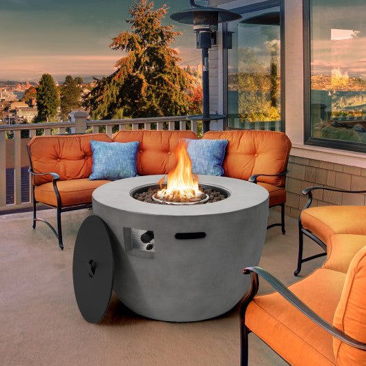  - 36 Inch Round Concrete Propane Fire Pit Table with Lava Rocks PVC Cover 50000 BTU - Outdoor Style Company