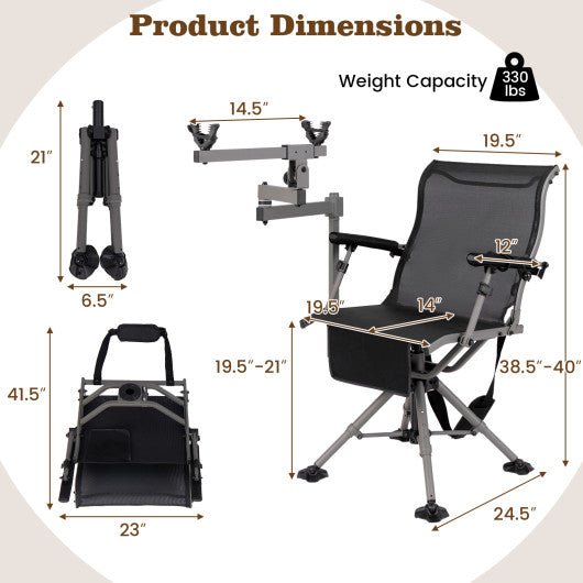  - 360° Swivel Portable Hunting Chair with Adjustable Legs and Armrests - Outdoor Style Company