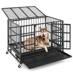  - 38 Inch Foldable Heavy - Duty Metal Dog Cage with Lockable Rolling Casters and Tray - 38 inches - Outdoor Style Company