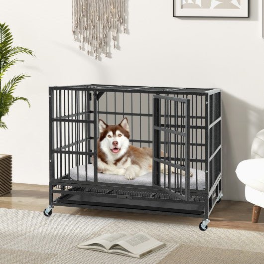  - 38 Inch Foldable Heavy - Duty Metal Dog Cage with Lockable Rolling Casters and Tray - 38 inches - Outdoor Style Company