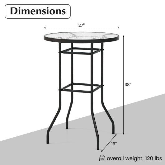  - 38 Inch Patio Bar Table with Tempered Glass Tabletop - Outdoor Style Company