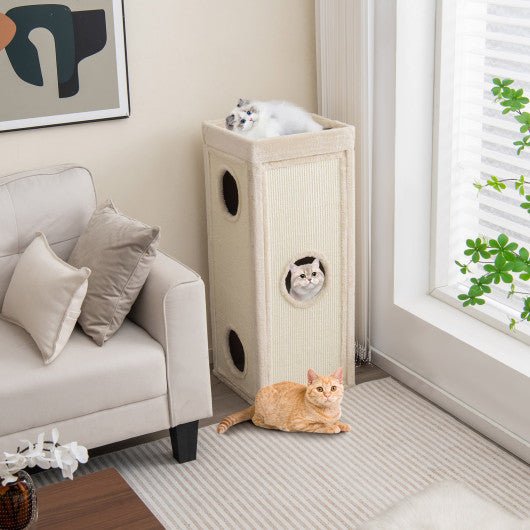  - 39 Inch Tall Cat Condo with Scratching Posts and 3 Hideaways and 4 Soft Plush Cushions - Outdoor Style Company