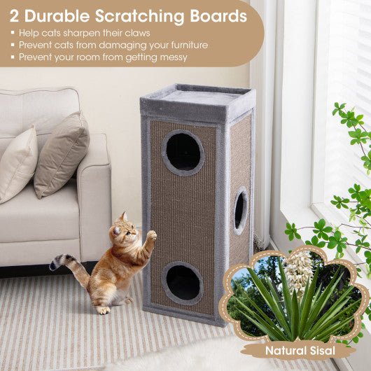  - 39 Inch Tall Cat Condo with Scratching Posts and 3 Hideaways and 4 Soft Plush Cushions - Outdoor Style Company