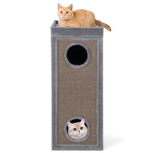  - 39 Inch Tall Cat Condo with Scratching Posts and 3 Hideaways and 4 Soft Plush Cushions - Outdoor Style Company