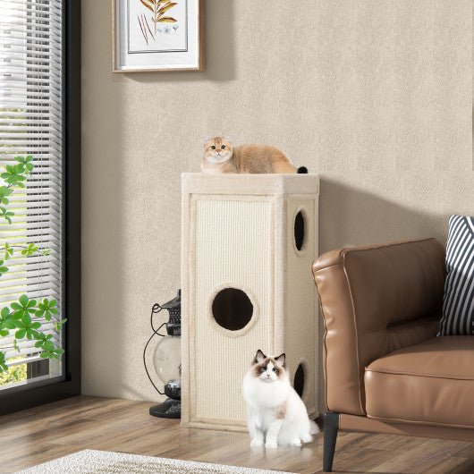  - 39 Inch Tall Cat Condo with Scratching Posts and 3 Hideaways and 4 Soft Plush Cushions - Outdoor Style Company