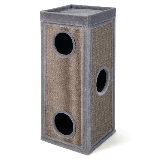  - 39 Inch Tall Cat Condo with Scratching Posts and 3 Hideaways and 4 Soft Plush Cushions - Outdoor Style Company