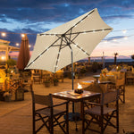 9 Feet Solar LED Lighted Patio Market Umbrella Tilt Adjustment Crank Lift-Beige