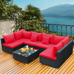  - 7 Pieces Sectional Wicker Furniture Sofa Set with Tempered Glass Top - Outdoor Style Company