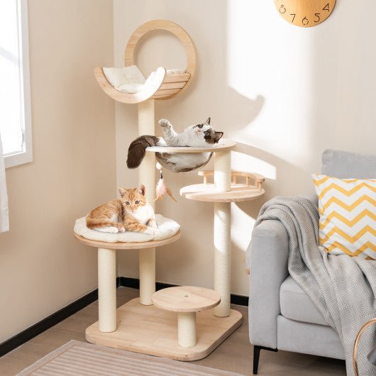  - 4 - in - 1 Large Wooden Cat Tower with Space Capsule Nest for Indoor Cats - Outdoor Style Company