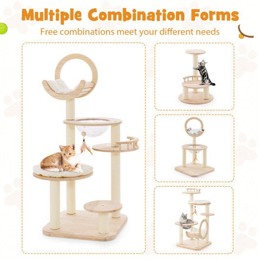  - 4 - in - 1 Large Wooden Cat Tower with Space Capsule Nest for Indoor Cats - Outdoor Style Company