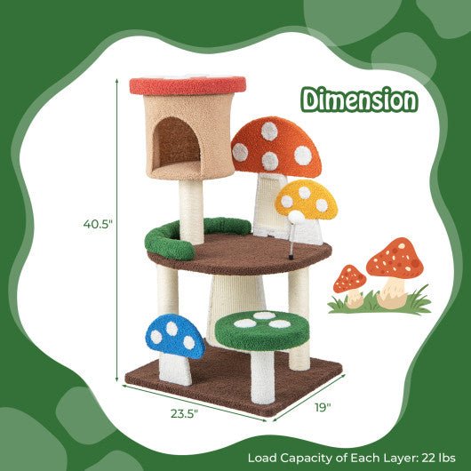  - 4 - In - 1 Mushroom Cat Tree with Condo Spring Ball and Sisal Posts - Outdoor Style Company