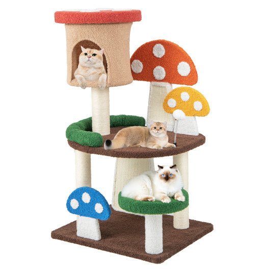  - 4 - In - 1 Mushroom Cat Tree with Condo Spring Ball and Sisal Posts - Outdoor Style Company