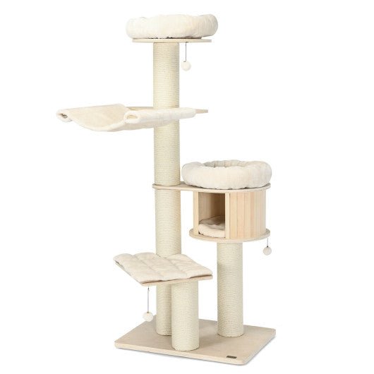  - 4 - Layer 68.5 - Inch Wooden Cat Tree Condo Activity Tower with Sisal Posts - Outdoor Style Company