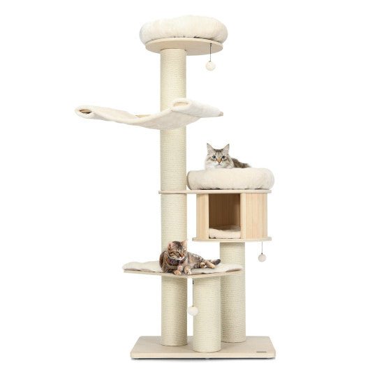  - 4 - Layer 68.5 - Inch Wooden Cat Tree Condo Activity Tower with Sisal Posts - Outdoor Style Company