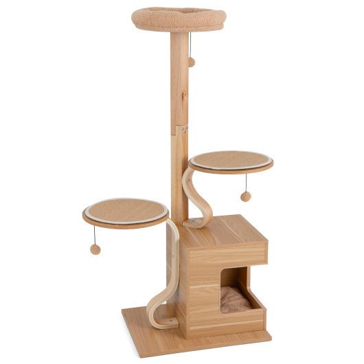  - 4 - Layer Wooden Cat Tree 51 Inch Tall Cat Tower with Condo and Washable Cushions - Outdoor Style Company