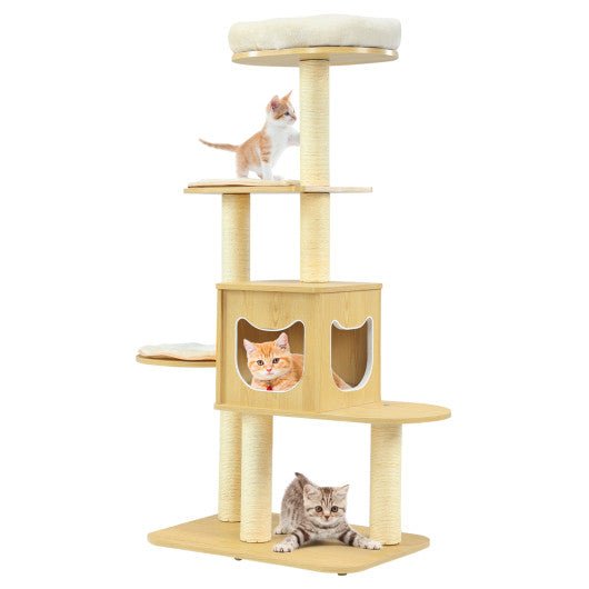  - 4 Levels Modern Wood Cat Tower with Washable Mats - Outdoor Style Company