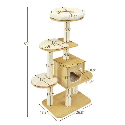  - 4 Levels Modern Wood Cat Tower with Washable Mats - Outdoor Style Company