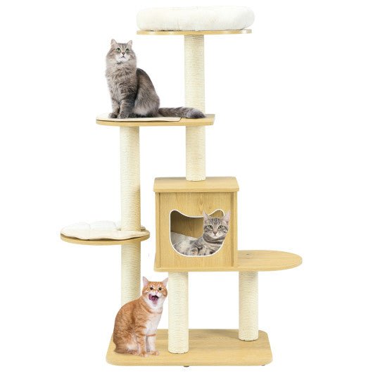  - 4 Levels Modern Wood Cat Tower with Washable Mats - Outdoor Style Company