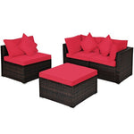  - 4 Pcs Ottoman Garden Deck Patio Rattan Wicker Furniture Set Cushioned Sofa - Outdoor Style Company