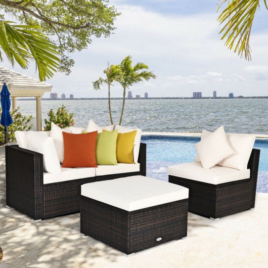  - 4 Pcs Ottoman Garden Deck Patio Rattan Wicker Furniture Set Cushioned Sofa - Outdoor Style Company