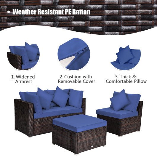  - 4 Pcs Ottoman Garden Deck Patio Rattan Wicker Furniture Set Cushioned Sofa - Outdoor Style Company