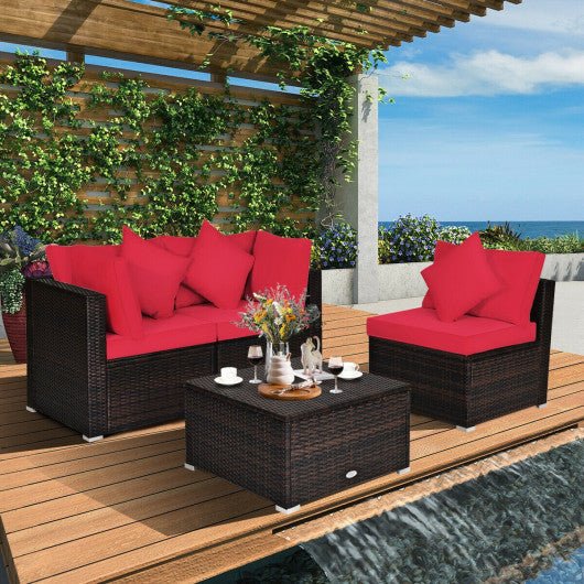  - 4 Pcs Ottoman Garden Deck Patio Rattan Wicker Furniture Set Cushioned Sofa - Outdoor Style Company