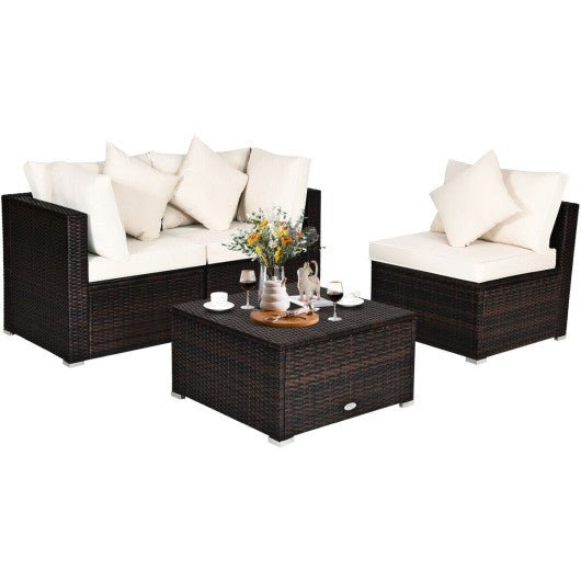  - 4 Pcs Ottoman Garden Deck Patio Rattan Wicker Furniture Set Cushioned Sofa - Outdoor Style Company