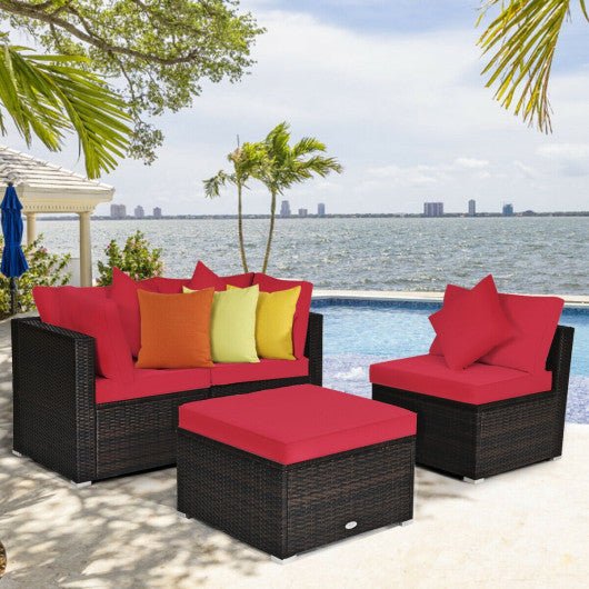  - 4 Pcs Ottoman Garden Deck Patio Rattan Wicker Furniture Set Cushioned Sofa - Outdoor Style Company